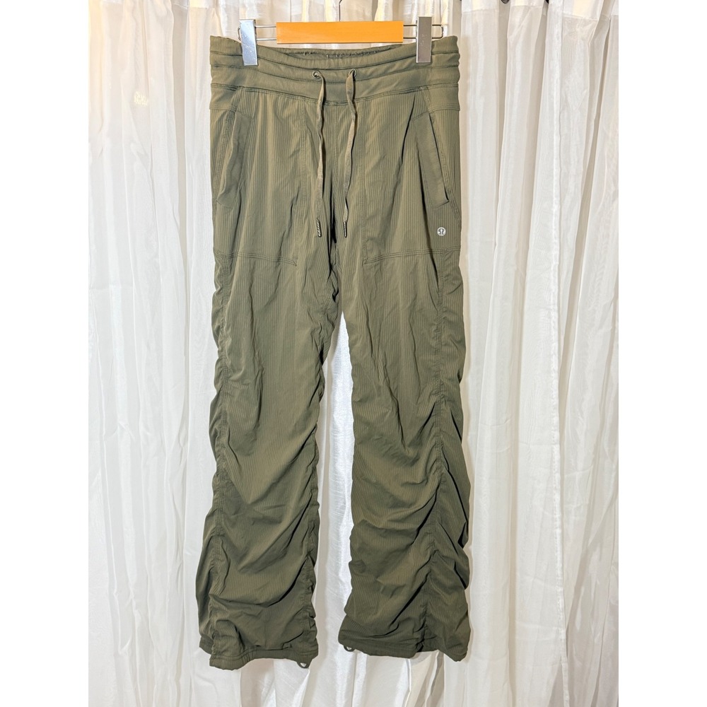 Lululemon Studio Pants Womens 4 Green Pinstripe Ruched Straight Leg Joggers